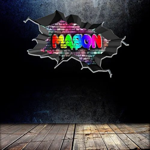 Miniatura 4 de Calcomanía de pared con nombre personalizado, graffiti 3D, calcomanía decorativa de vinilo artística personalizada, extraíble, despegar y pegar