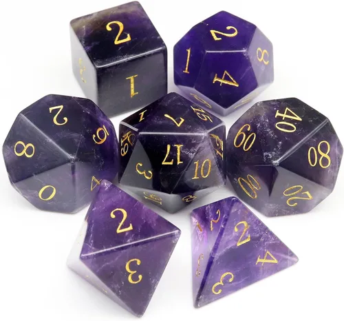 Miniatura 12 de Haxtec - Juego de dados de piedras preciosas de labradorita y piedra lunar, dados poliédricos DND con estuche premium compatible con juegos de mesa