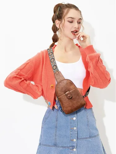 Miniatura 2 de OPAGE Small Sling Bag for Women, Leather Fanny Pack Crossbody Bag for Women Trendy Chest Bag with Adjustable Strap for Travel