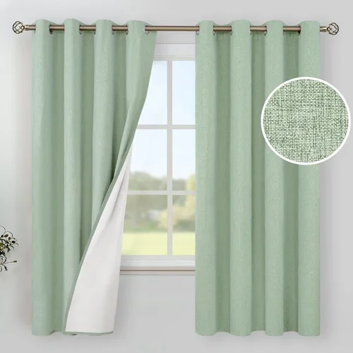 Miniatura 49 de YoungsTex - Cortinas de lino beige 100% opacas para dormitorio de 63 pulgadas de largo, cortinas cortas con aislamiento térmico y ojales