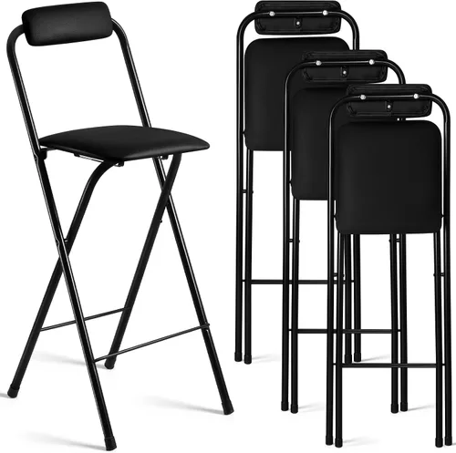 Miniatura 9 de Geelin 4 sillas plegables de 25.6 pulgadas, silla plegable, sillas plegables portátiles con asientos acolchados, barra pequeña, oficina, guitarra