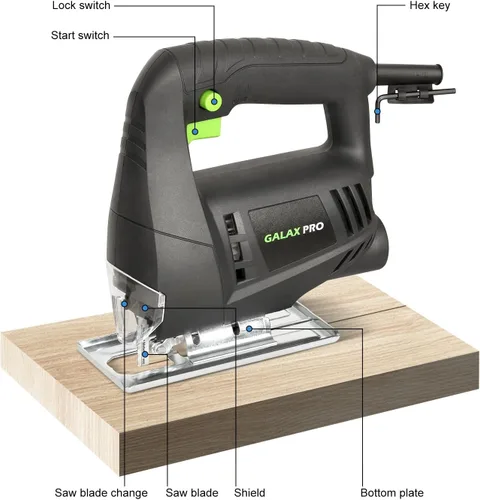 Miniatura 4 de GALAX PRO Sierra de calar de 3.3 amperios, rompecabezas de velocidad sin carga de 3000 RPM con botón de bloqueo, ángulo de corte de 45 grados, 2