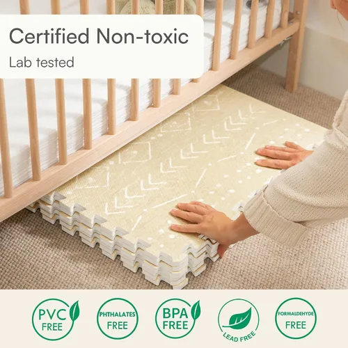 Miniatura 7 de Alfombra de juego Lillefolk para bebés para el piso – 4x6 pies Beige Azulejos suaves de espuma EVA no tóxicos premium para tiempo de barriga
