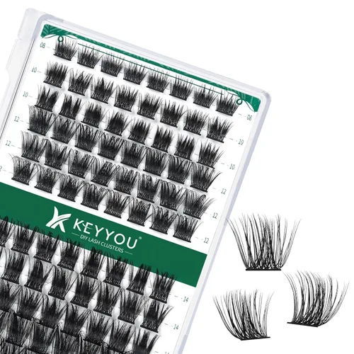 Miniatura 12 de KEYYOU Racimos de pestañas, 96 piezas de extensiones de pestañas DIY, rizado D de 16 mm, negro, realista, no irritante, fácil de colocar en casa