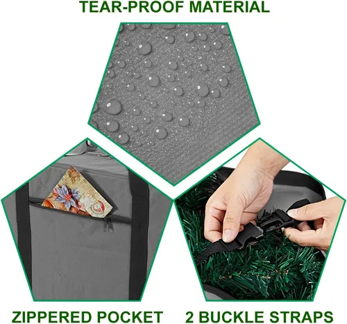 Miniatura 4 de ProPik Bolsa de almacenamiento para árbol rodante de Navidad, se adapta a árboles navideños desmontados de hasta 9 pies de alto, 28 x 16 x 60 Gris
