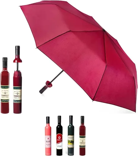 VINRELLA Sombrilla para botella de vino, paraguas para lluvia, paraguas portátil y compacto para viajes, paraguas impermeable y resistente al