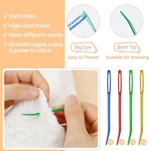 Miniatura 4 de FIVEIZERO Juego de 43 agujas para hilo, agujas para hilo surtidas, agujas curvas para tapicería, agujas para tejer, agujas de zurcir con ojo grande