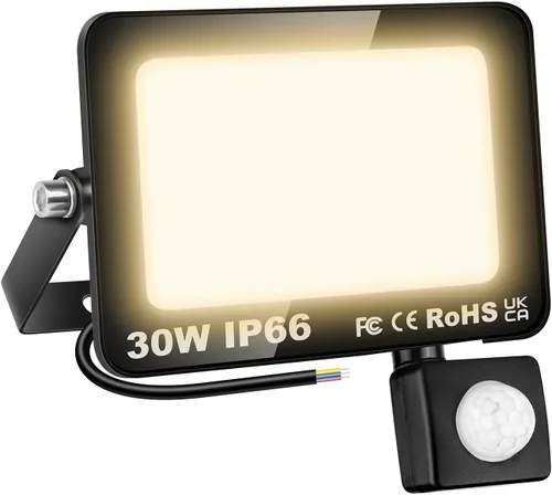 Miniatura 21 de Willpower Reflector LED con sensor de movimiento, luces de seguridad para exteriores de 10 W, 1000 lúmenes, lámpara exterior de 4000 K, luz blanca