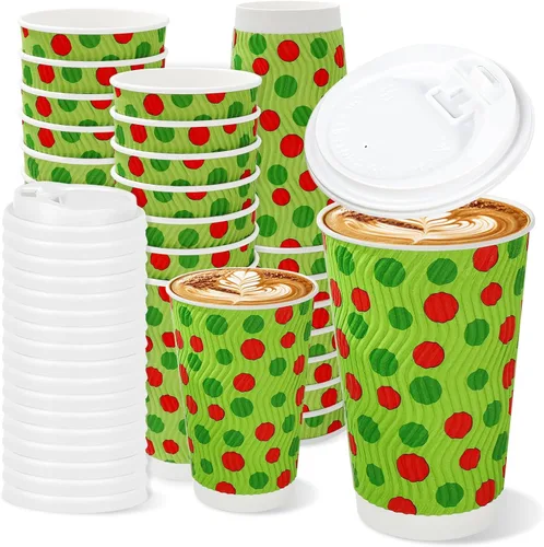 Miniatura 13 de JarThenaAMCS 100 tazas de café desechables de otoño con tapas, taza de papel de calabaza rosa naranja de 16 onzas, taza de papel de calabaza