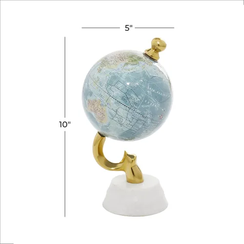 Miniatura 6 de Deco 79 Globo de aluminio con base de mármol, 5 "x 5" x 10 ", azul