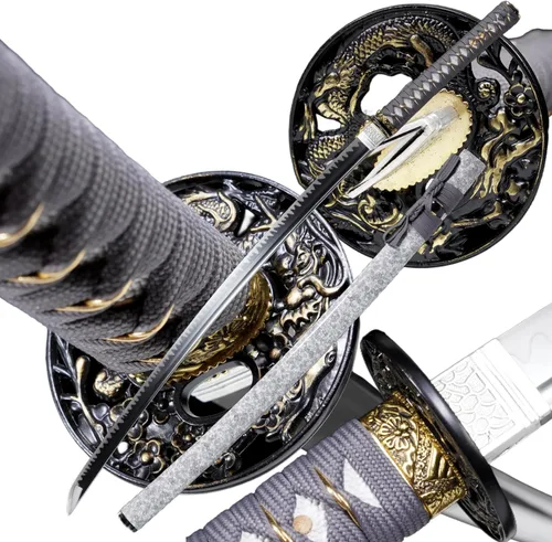 Miniatura 12 de Katana，Hand-Forged Katana Sword，Razor-Sharp 1095 & T10 Damascus Steel Blade, Full-Tang Structure for Martial Arts Practice, Collector's Display