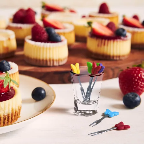 Miniatura 2 de Tenedores de cóctel, 6 tenedores de aperitivos, mariposas, tenedores pequeños de acero inoxidable y silicona para frutas, queso, aperitivos