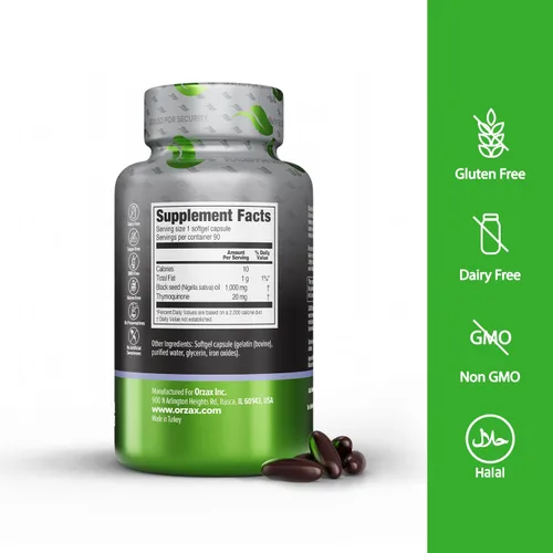 Miniatura 2 de ORZAX Aceite de Semilla Negra Prensado en Frío 100% Puro Sin OGM - Rico en Omega 3 6 9 y Timoquinona Aceite de Comino Negro Nigella Sativa