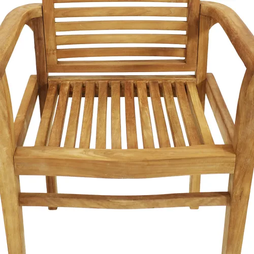 Miniatura 9 de Sunnydaze Silla de comedor de teca maciza para exteriores, silla de patio con listones de madera duradera con brazos para patio trasero, terraza