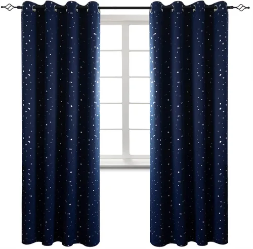 Miniatura 26 de BGment Cortinas opacas para dormitorio infantil, con aislamiento térmico, con ojales, estampado de estrellas plateadas, cortinas para oscurecer
