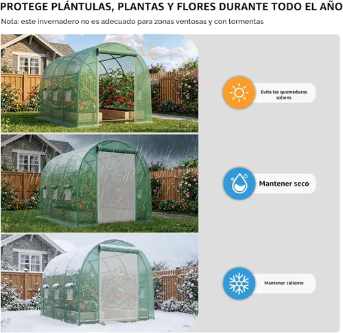 Miniatura 5 de Invernaderos de 10×7×7 pies para exteriores de alta resistencia, grandes invernaderos de entrada para exteriores con 6 ventanas de malla ventilada