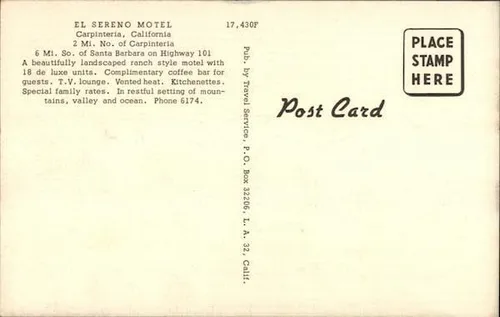 Miniatura 2 de El Sereno Motel Carpinteria, California CA Original Antique Postcard
