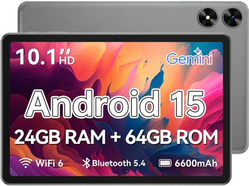 Tablet de 10.1 pulgadas, tableta Android 15 con funda, 24 GB de RAM + 64 GB de ROM 1 TB expandible, pantalla táctil HD IPS de 1280 x 800, batería de