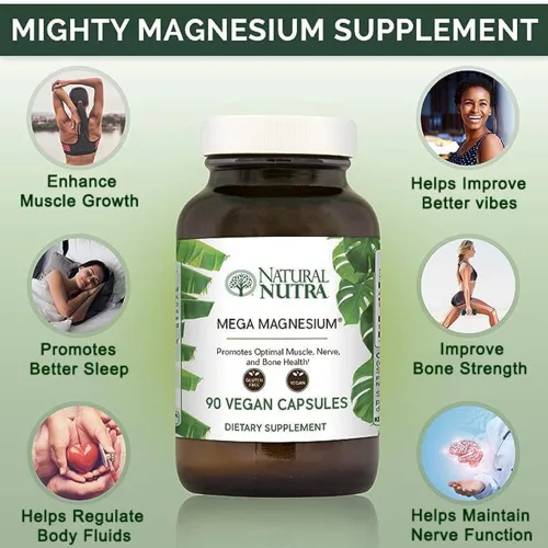 Miniatura 3 de Natural Nutra Suplemento de mega magnesio de aminoácidos malato, quelato, citrato, mejora la fuerza ósea 400 mg, 90 cápsulas
