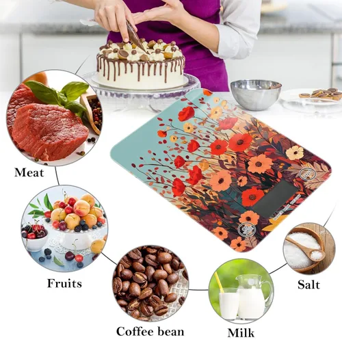 Miniatura 4 de Autumn Poppy Flowers01 Báscula de alimentos para cocina, báscula digital de alimentos, onzas y gramos, para hornear, cocinar, paneles de vidrio