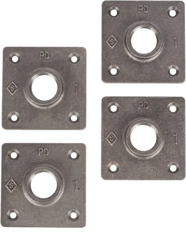 PIPE DECOR - Brida de piso cuadrada de 1 pulgada, paquete de 4 unidades, hierro maleable, compatible con tubos de plomería de acero negro de un