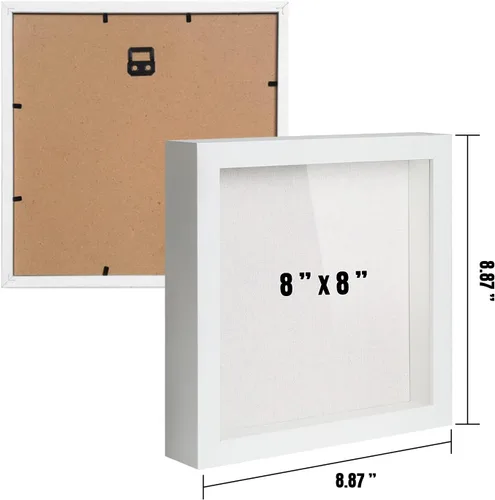 Miniatura 6 de QDSSDECO Cajas de sombra de 8 x 8 pulgadas con parte trasera de lino suave, caja de sombra 3D de vidrio de madera profunda para pared y mesa