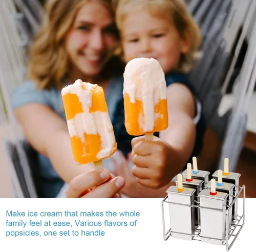 Miniatura 5 de Moldes de paletas de acero inoxidable, juego de 6 moldes para hacer helados, moldes de paletas caseras reutilizables de metal con 50 varillas