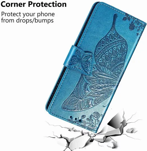 Miniatura 6 de Funda tipo cartera para Samsung Galaxy S21, piel sintética de alta calidad con diseño de flores de mariposa en relieve, función atril, ranuras