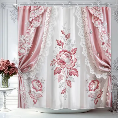Miniatura 13 de Cortina de ducha floral roja para baño, 60 pulgadas de ancho x 72 pulgadas de largo, flor de cerezo, ciruela, estética asiática, japonesa, acuarela