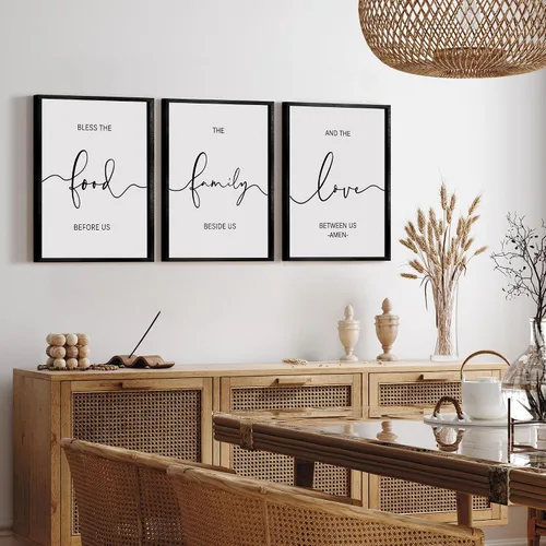 Miniatura 4 de Heiple Juego de 3 letreros enmarcados de granja con texto en inglés "Bless The Food Before Us" para decoración de pared de cocina, arte de pared