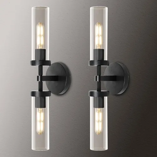 Miniatura 12 de Apliques de Pared Negros Juego de Dos, Aplique de 35.6 cm para Tocador de Baño, Apliques de Pared de Tubo de Vidrio, Iluminación de Apliques
