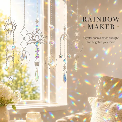 Miniatura 2 de ilclviz Atrapasoles de Cristal Colgante con Colgante de Prisma y Cadena - Ornamento con Bolas de Cristal para Ventana, 6 Piezas Plata B