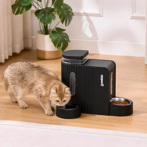 Miniatura 7 de ZOMISIA Alimentador de gravedad para gatos y dispensador de agua con cuencos de acero inoxidable 304, alimentador automático 2 en 1 para gatos