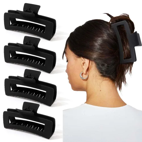 Ahoney Pinzas de pelo negras extra grandes de 5 pulgadas (4 piezas) - Pinzas gigantes para cabello largo grueso, agarre fuerte, clips de plátano