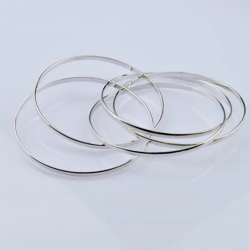 Miniatura 5 de Pulsera de plata de ley 925 para mujer, cinco pulseras apilables de combinación suave de diámetro 60-2.559 -2.677 in de plata maciza en brazalete