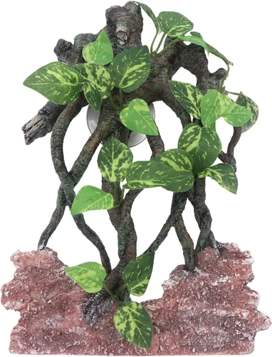 Miniatura 10 de AQUA KT Rama de Esquina de Terrario de Reptiles con Planta Decorativa y Ventosa para Anfibios, Lagartos y Serpientes Trepadoras Rama de escalada