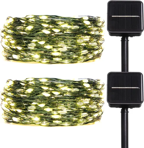 Miniatura 8 de Cadena de luces solares para exteriores, 100 pies, 300 LED, luces solares de hadas impermeables, botón de 8 modos, cadena de luces solares