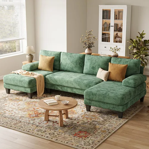 Miniatura 11 de Sofás seccionales en forma de U para sala de estar, sofá de felpilla con diván doble, sofá seccional gris oscuro de 112 pulgadas para apartamento