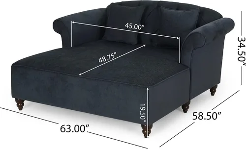 Miniatura 2 de Sofá Chaise Lounge azul oscuro para sala de estar: sofá biplaza clásico moderno con tela de terciopelo y patas de madera de abedul - Amplio asiento