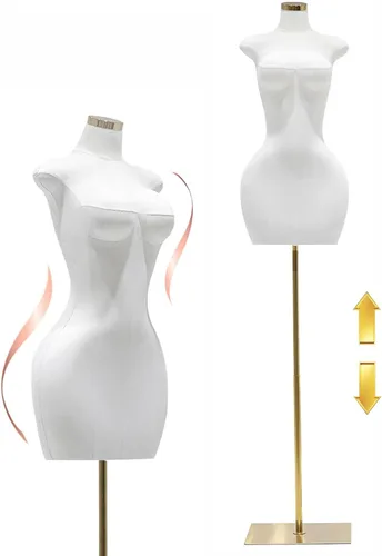 Miniatura 7 de Torso de maniquí femenino con curvas de tamaño grande, forma de vestido de cuerpo ajustable con base cuadrada de metal, pantalla de cuerpo completo