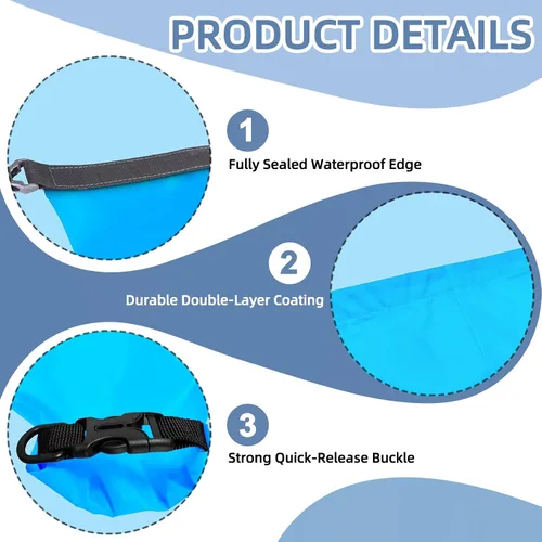 Miniatura 5 de 6 bolsas secas impermeables, bolsas secas ligeras para kayak, impermeables, bolsa impermeable al aire libre para kayak, senderismo, canotaje