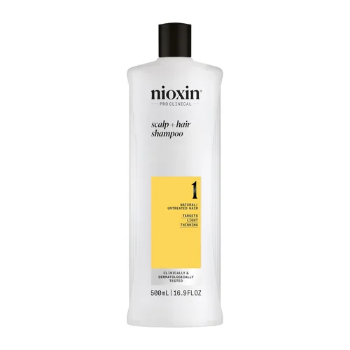 Nioxin Sistema de engrosamiento del cuero cabelludo + cabello, 1 champú, para cabello natural o sin tratar con ligero adelgazamiento, con