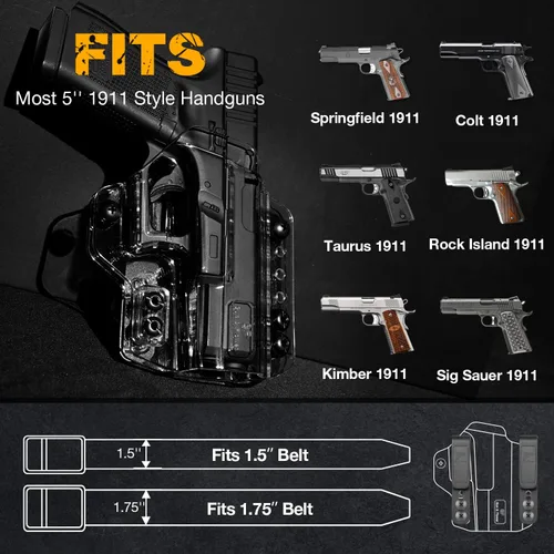 Miniatura 2 de Funda 1911, IWB y OWB Convertible – Corte Óptico – Se adapta a 1911 5 pulgadas sin riel – incluyendo Colt 1911/Elite Force 1911/Kimber 1911/Rock