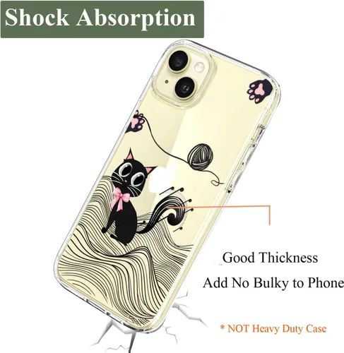 Miniatura 6 de Unov for iPhone 15 Case, Clear with Design, Slim Fit Good Grip, Embossed Phone Case, Shockproof Protective Cover, Raised Camera Protection, Soft