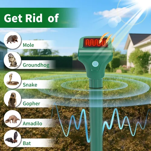 Miniatura 2 de Repelente de topos alimentado por energía solar, paquete de 8 repelente ultrasónico de gopher IP65 impermeable para césped, jardín y patio