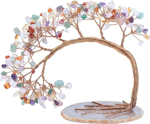 Miniatura 12 de SUNYIK Árbol de dinero de aguamarina curativa, árbol bonsái de cristal Fengnshui hecho a mano con base de ágata para suerte de riqueza, decoración