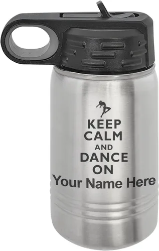 Miniatura 42 de LaserGram Botella de agua personalizada, mantén la calma y baila, acero inoxidable de doble pared aislada al vacío con popote superior, regalo Rosa