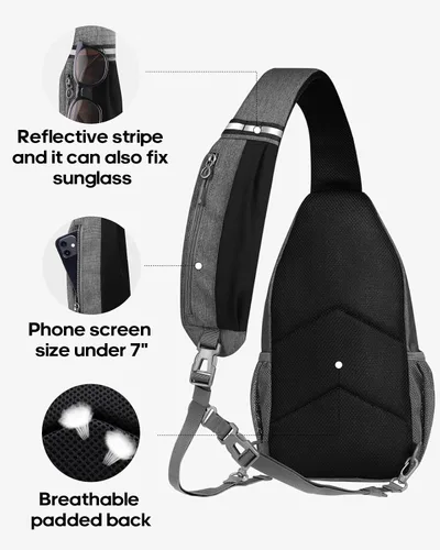 Miniatura 17 de WATERFLY Bolsa pequeña de senderismo: mochila cruzada para el pecho, mochila para hombres y mujeres con correa de hombro agradable a la piel