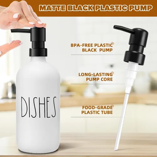Miniatura 3 de VIMERPA Dispensador de Jabón para Platos, Dispensador de Jabón Negro Mate para Cocina, Dispensador de Jabón para Platos de Vidrio con Bomba