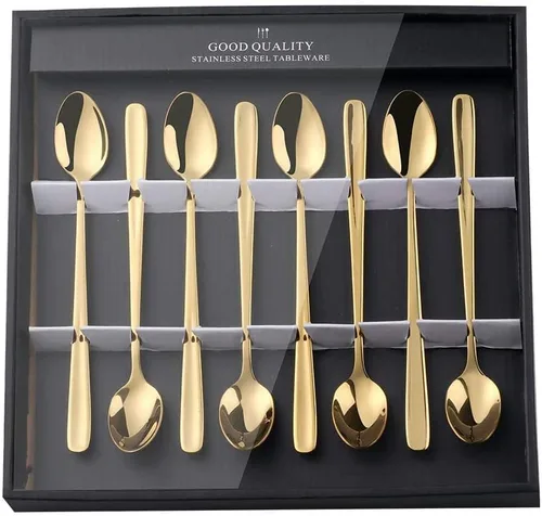 Miniatura 17 de YDware - Juego de cucharas de té helado de mango largo, cucharas doradas de cambio gradual de 7.87 pulgadas, cucharas de cóctel de acero inoxidable